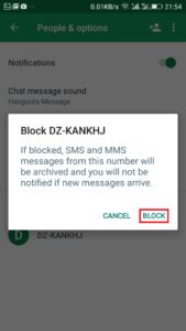 how to block unwanted text messages n Android Using Hangouts